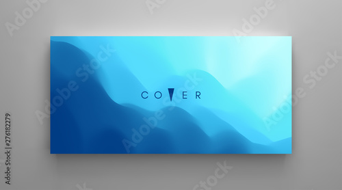 Blue abstract background. Realistic landscape with waves. Cover design template. 3d vector illustration.