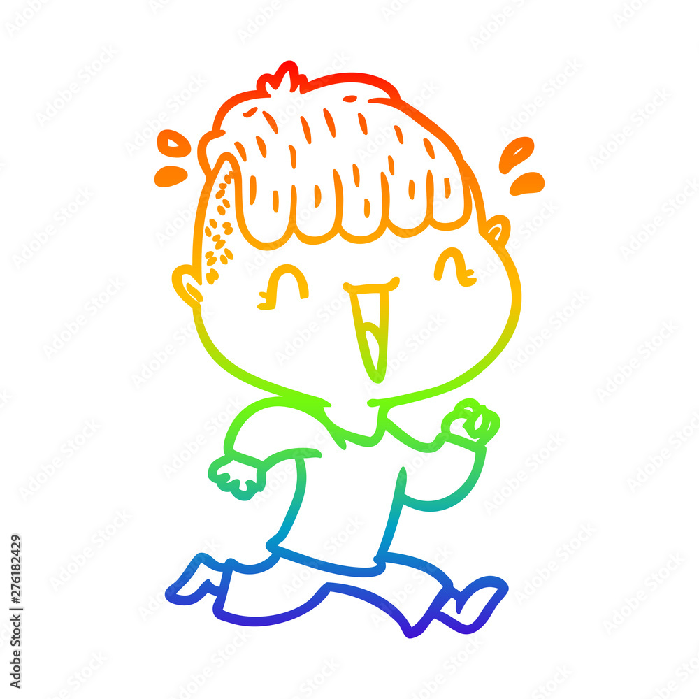 rainbow gradient line drawing cartoon happy boy surprised