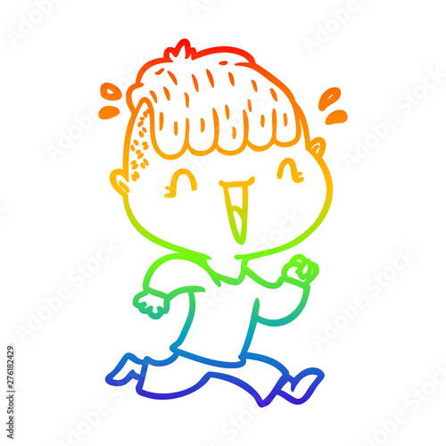 rainbow gradient line drawing cartoon happy boy surprised