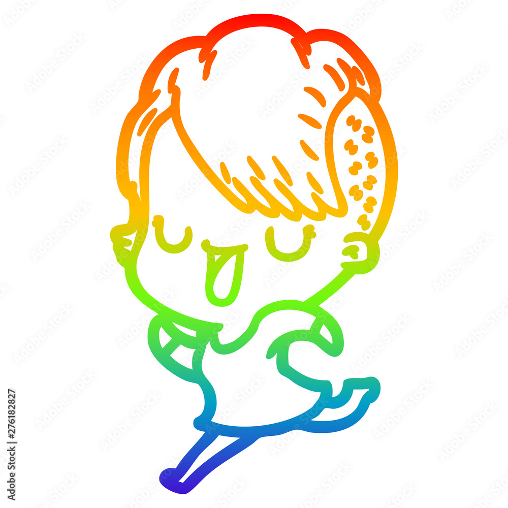 rainbow gradient line drawing cute cartoon girl with hipster haircut rainbow gradient line drawing cute cartoon girl with hipster haircut