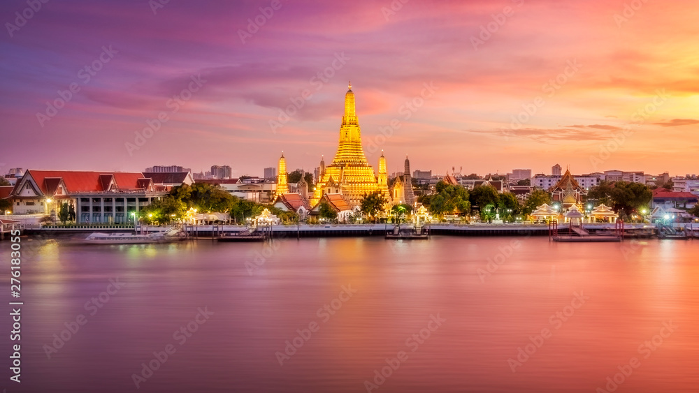 Beautiful view of Wat Arun Temple at twilight in Bangkok, Thailand