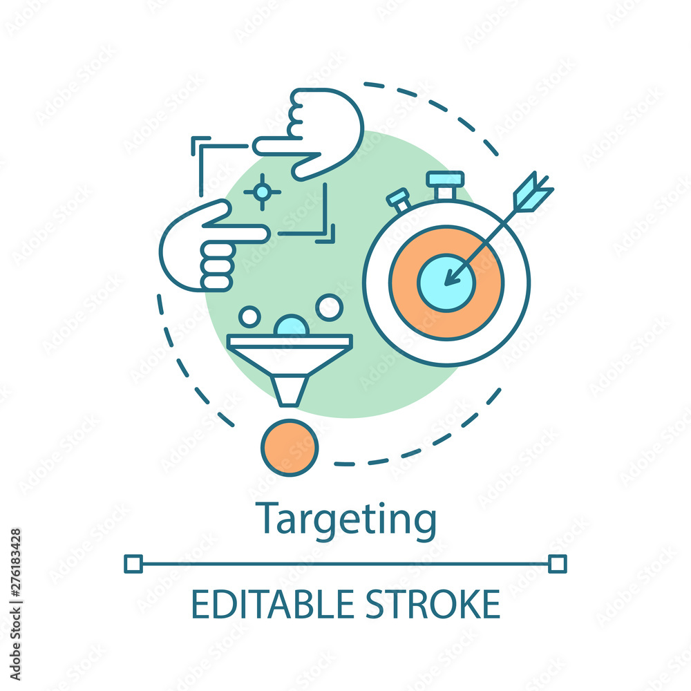 Targeting concept icon. Sales conversions icon idea thin line illustration. Business strategy, digital marketing campaign vector isolated outline drawing. Editable stroke