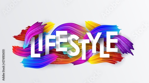 Lifestyle, inscription on the background of colorful brushstrokes of oil or acrylic paint. Text with a gradient brush isolated on white background, creative design element, vector illustration
