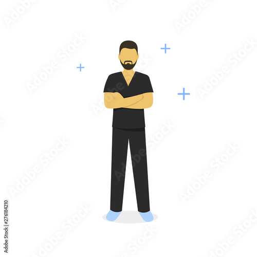 Medicine worker in uniform man character, fold arms, to fold one's arms. Flat vector illustration design.