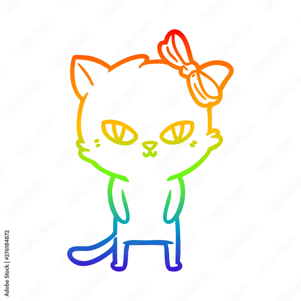 Fototapeta premium rainbow gradient line drawing cute cartoon cat