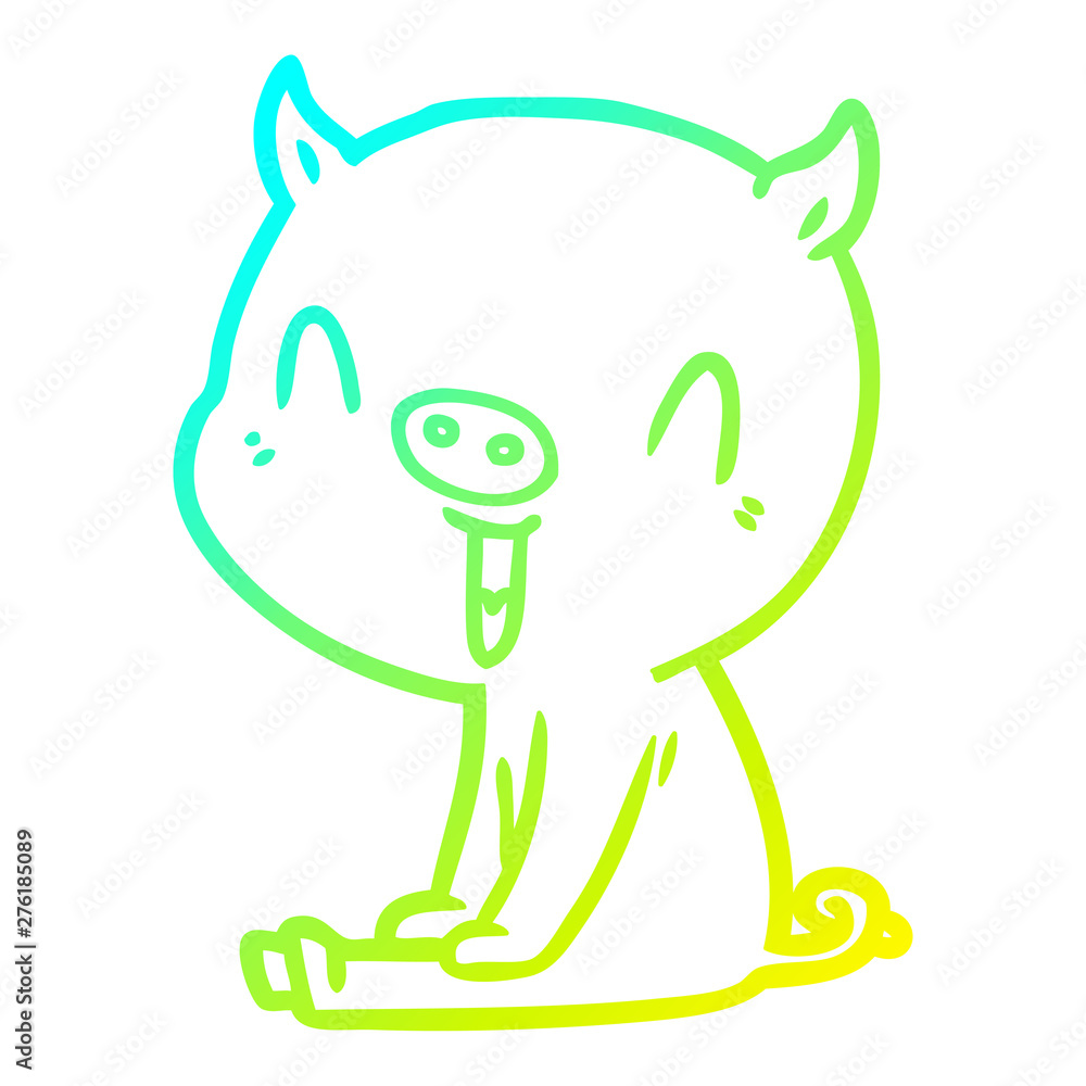 cold gradient line drawing happy cartoon pig sitting cold gradient line drawing happy cartoon pig sitting