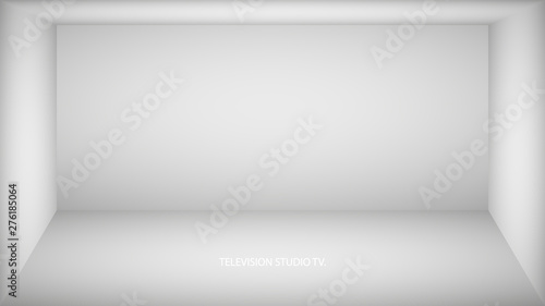 Abstract white empty room, niche with white wall, floor, ceiling, dark side without any textures, box top view colorless 3d illustration