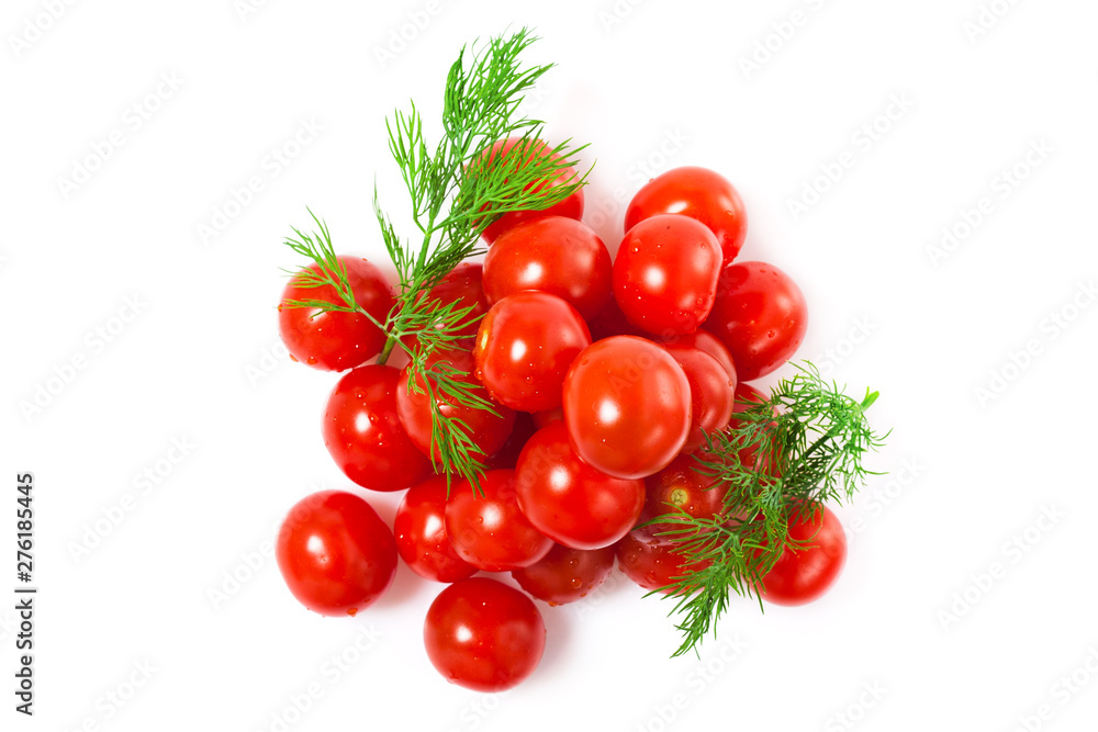 mountain of small red cherry tomatoes with dill mountain of small red cherry tomatoes with dill