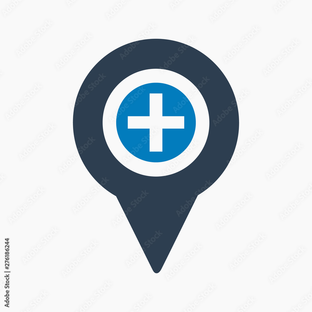Hospital location icon. Flat style vector EPS. Hospital location icon. Flat style vector EPS.