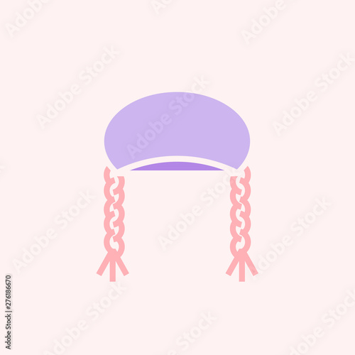 Hippie beret icon. Jamaican rasta hat with dreadlocks in pastel colors. Flat style vector illustration. Simple design element for web and mobile app.