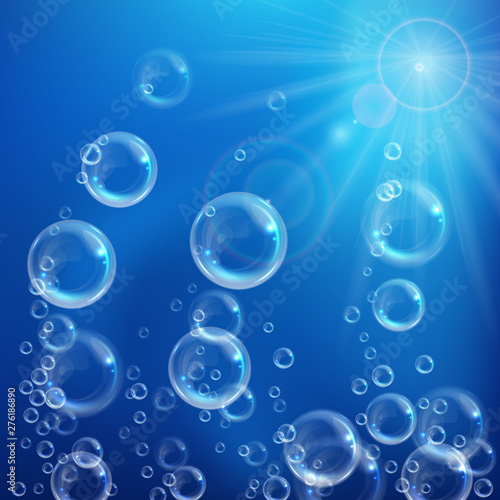 Realistic transparent floating soap bubbles. Design element for advertising booklet  flyer or poster