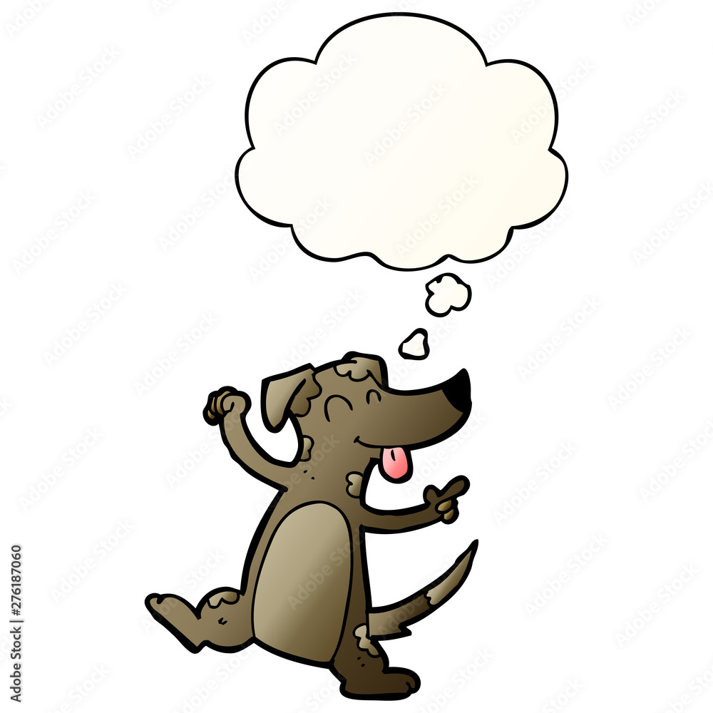 cartoon dancing dog and thought bubble in smooth gradient style cartoon dancing dog and thought bubble in smooth gradient style