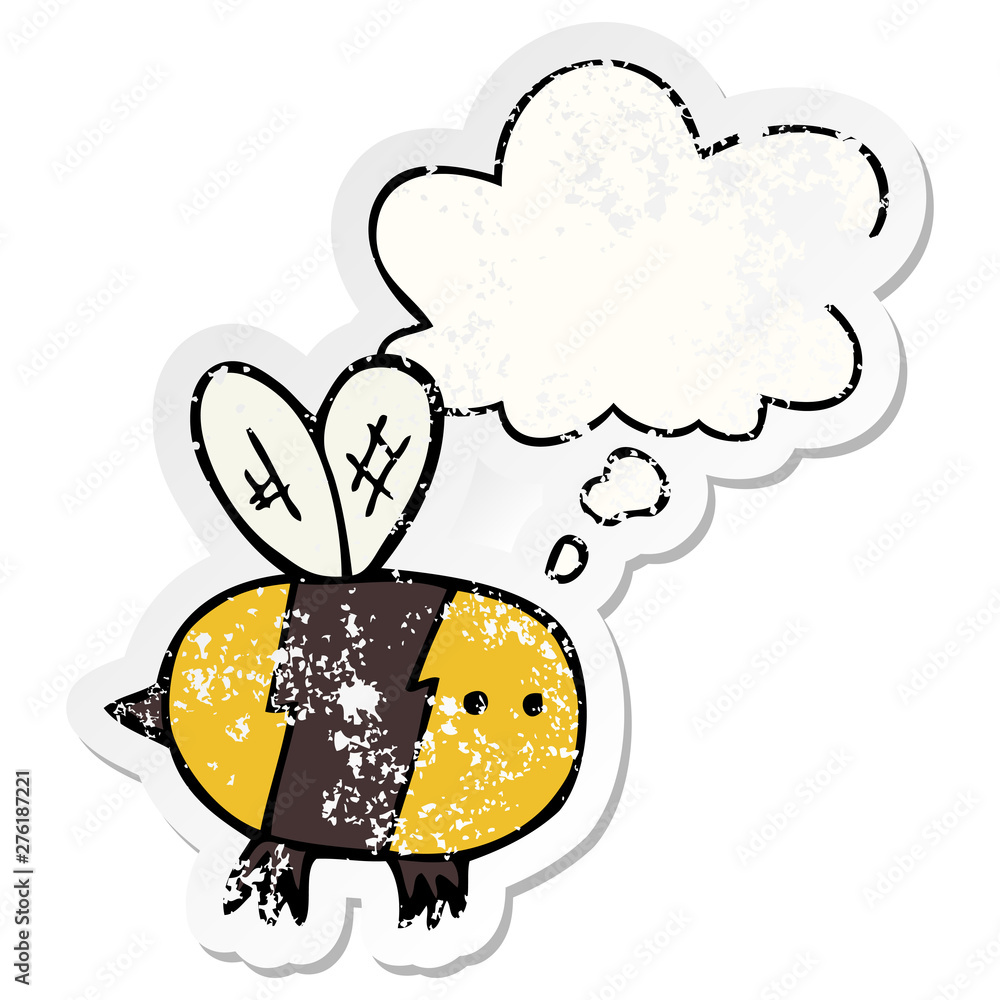 cartoon bee and thought bubble as a distressed worn sticker cartoon bee and thought bubble as a distressed worn sticker