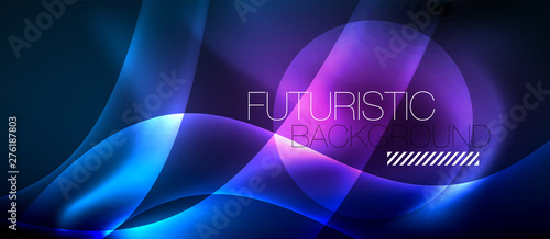 Neon glowing lines, magic energy space light concept, abstract background wallpaper design