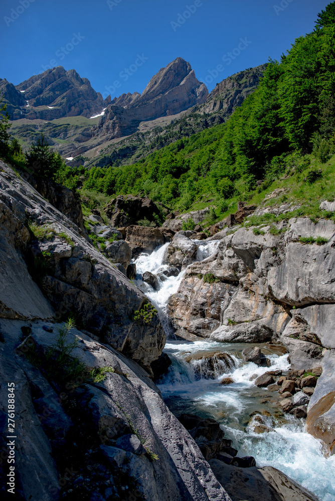 Cinca waterfalls in National Park of Ordesa and Monte Perdido. Valley of Pineta, Bielsa, Spain. Cinca waterfalls in National Park of Ordesa and Monte Perdido. Valley of Pineta, Bielsa, Spain.