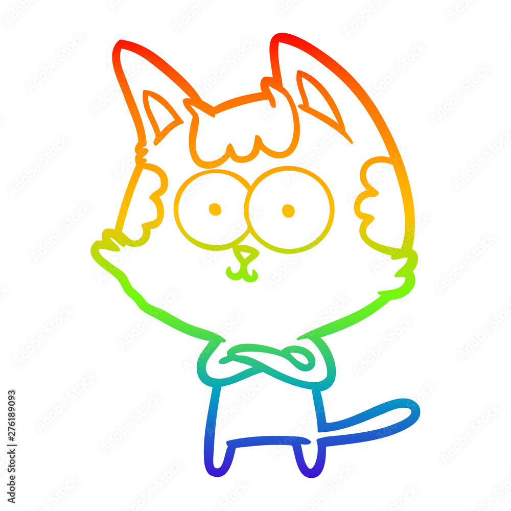 Obraz premium rainbow gradient line drawing happy cartoon cat