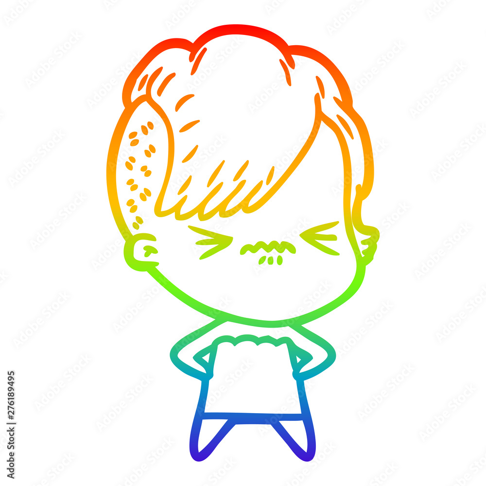 rainbow gradient line drawing cartoon annoyed hipster girl rainbow gradient line drawing cartoon annoyed hipster girl