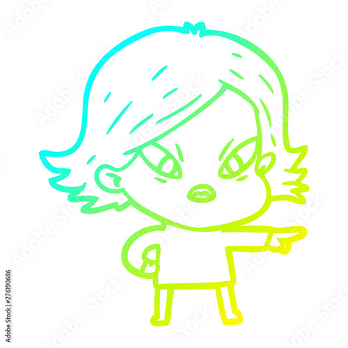cold gradient line drawing cartoon stressed woman