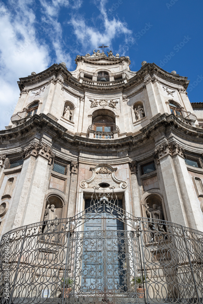 Catania - The baroque portal of Chiesa di San Placido.
