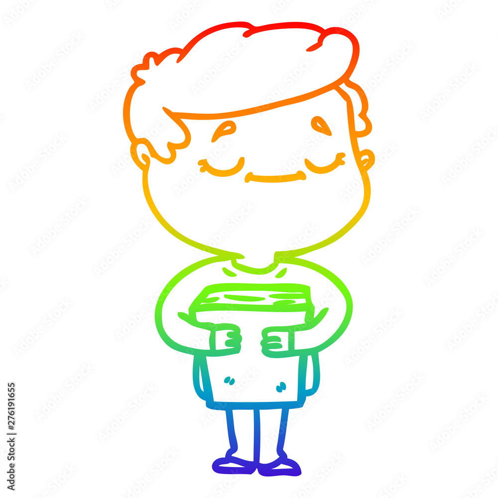 rainbow gradient line drawing cartoon peaceful man carrying book rainbow gradient line drawing cartoon peaceful man carrying book