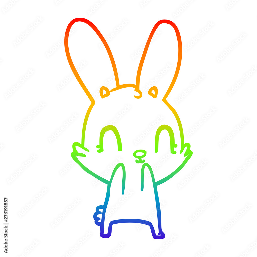rainbow gradient line drawing cute cartoon rabbit