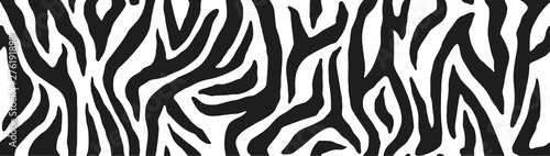 Zebra skin  stripes pattern. Animal print  black and white detailed and realistic texture. Monochrome seamless background. Vector illustration 