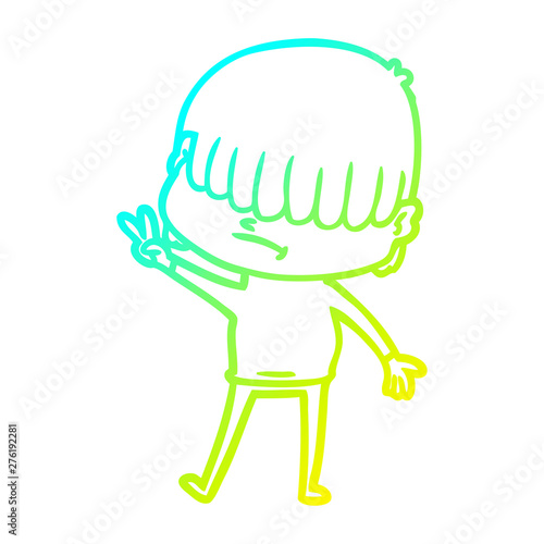 cold gradient line drawing cartoon boy with untidy hair