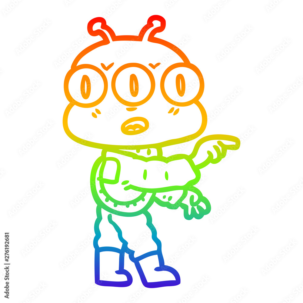 rainbow gradient line drawing cartoon three eyed alien rainbow gradient line drawing cartoon three eyed alien