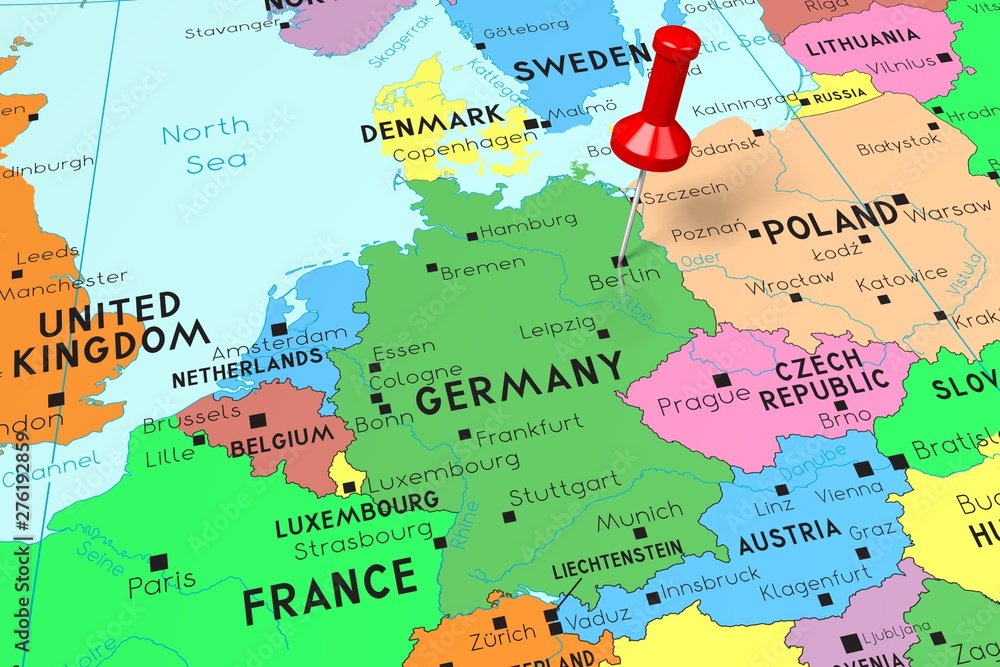 Germany, Berlin - capital city, pinned on political map