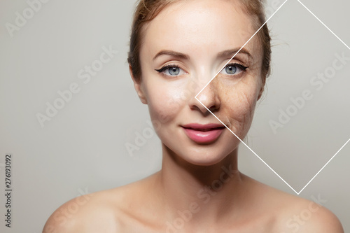 Fotografie woman face with elements of young and old skin