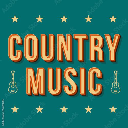 Country music vintage 3d vector lettering. Retro bold font, typeface. Pop art stylized text. Old school style letters. 90s, 80s poster, banner, t shirt typography design. Pine color background