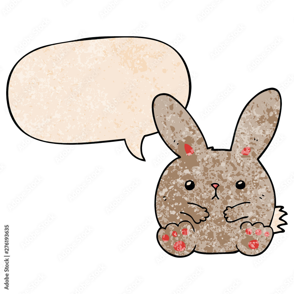 cartoon rabbit and speech bubble in retro texture style cartoon rabbit and speech bubble in retro texture style