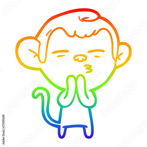 rainbow gradient line drawing cartoon suspicious monkey
