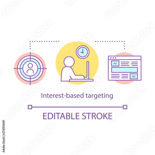 Interest-based targeting concept icon. Ads based on consumer activity idea thin line illustration. Business concept for online advertisement. Vector isolated outline drawing. Editable stroke