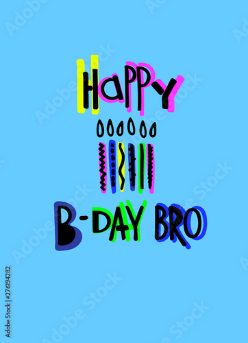 Cool birthday greeting card for boys. Funny cartoon-style lettering and candles on a blue background