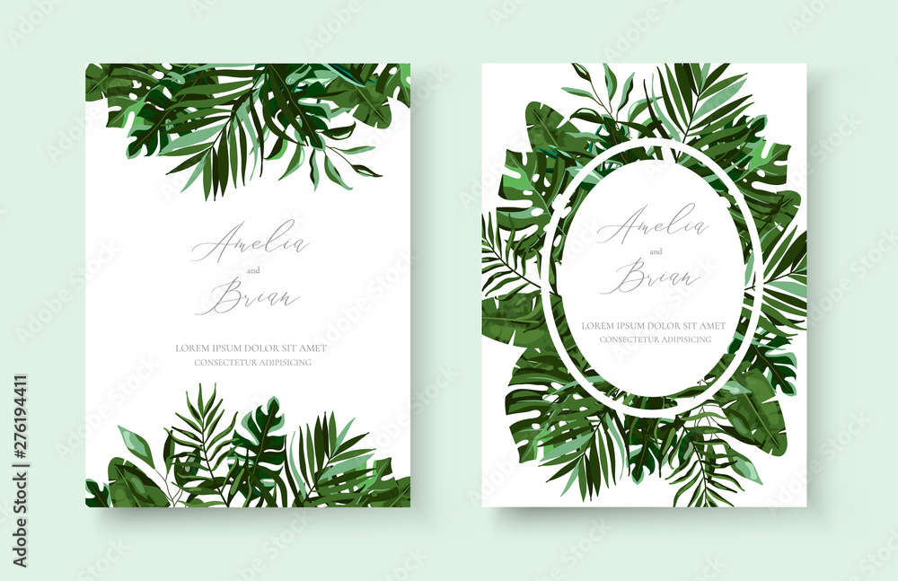 Wedding greenery tropical exotic floral invitation card save the date design