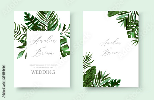 Wedding greenery tropical exotic floral invitation card save the date design