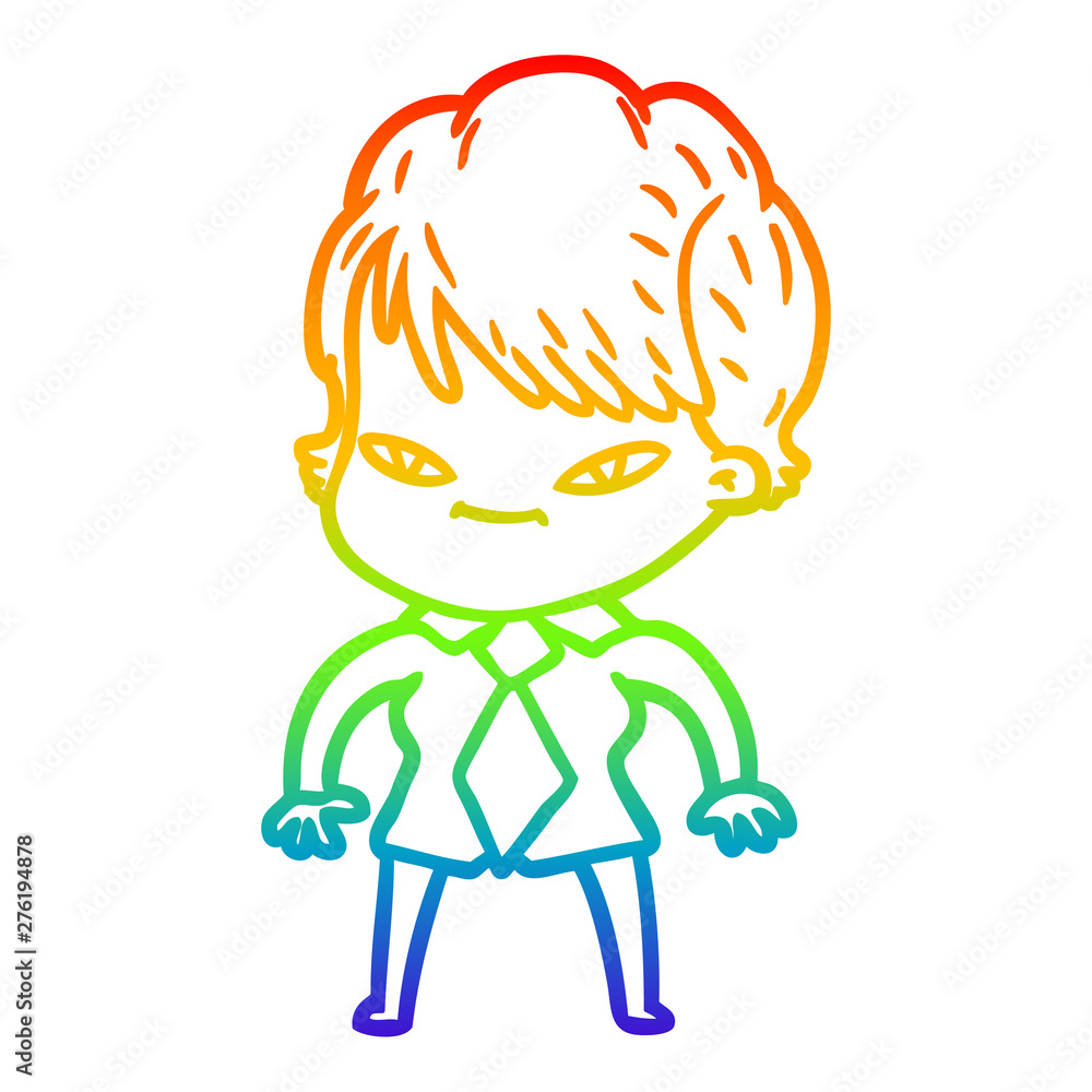 rainbow gradient line drawing cartoon happy woman rainbow gradient line drawing cartoon happy woman