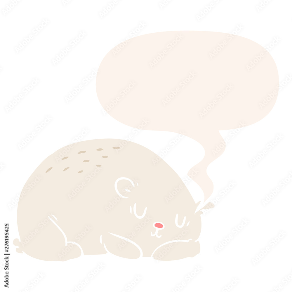 cartoon sleepy polar bear and speech bubble in retro style cartoon sleepy polar bear and speech bubble in retro style
