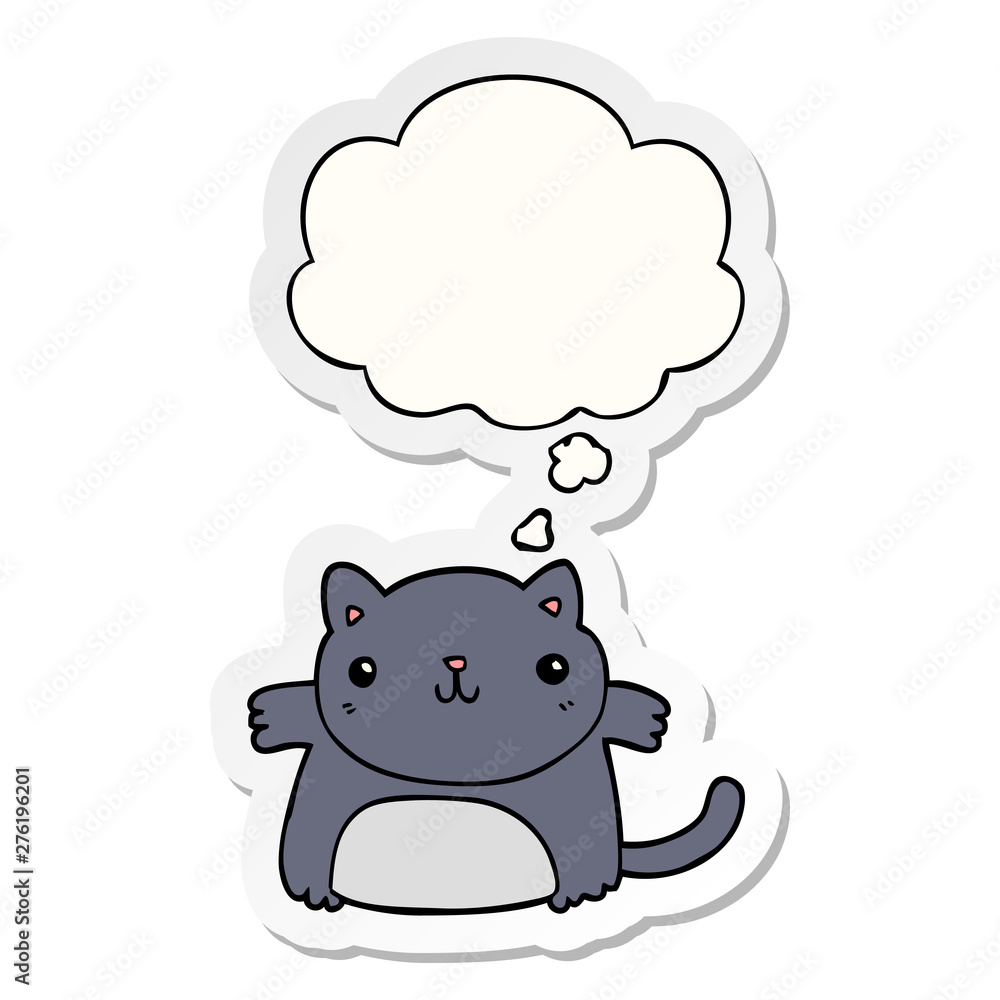 cartoon cat and thought bubble as a printed sticker cartoon cat and thought bubble as a printed sticker