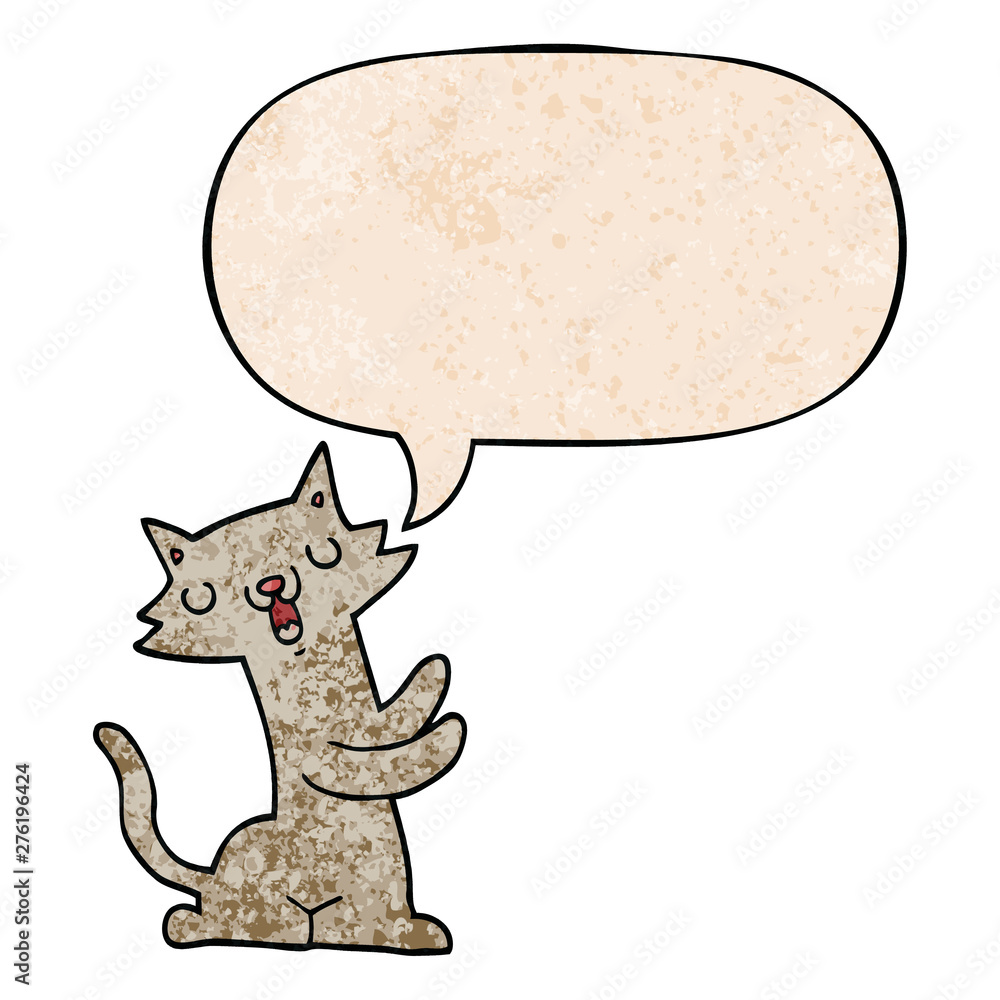 cartoon cat and speech bubble in retro texture style cartoon cat and speech bubble in retro texture style
