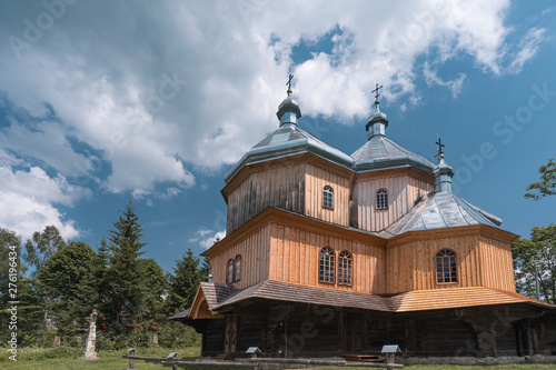 Old orthodox Greek Catholic wooden church in Bieszczady Mountains, Poland.