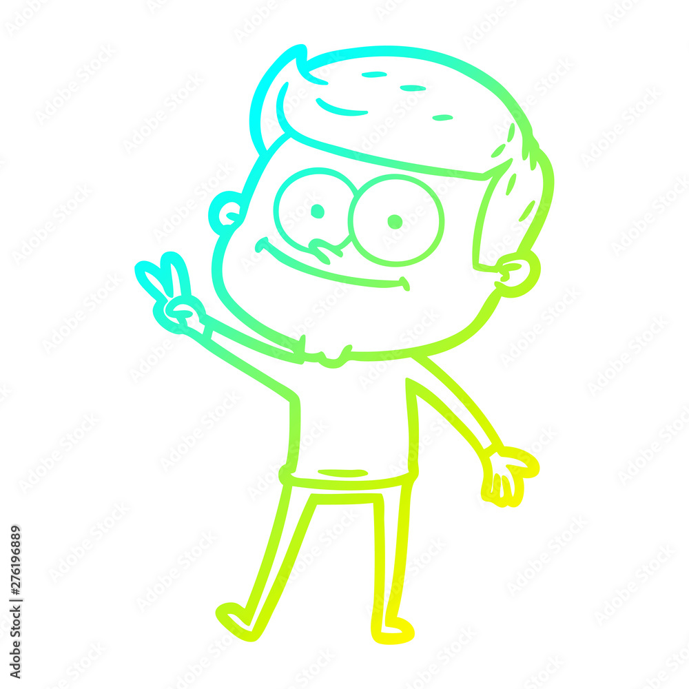 cold gradient line drawing cartoon happy man