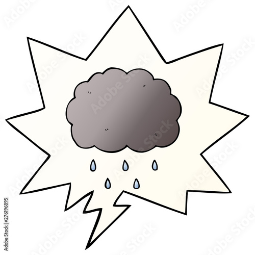 cartoon cloud raining and speech bubble in smooth gradient style
