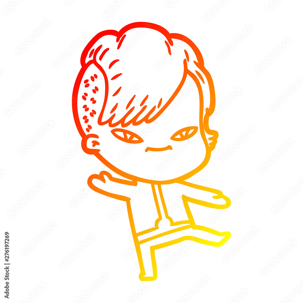 warm gradient line drawing cute cartoon girl with hipster haircut warm gradient line drawing cute cartoon girl with hipster haircut