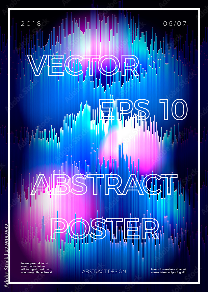 Vector abstract poster design template with glitched bright background.
