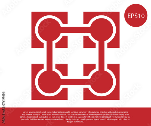 Red Blockchain technology icon isolated on white background. Cryptocurrency data sign. Abstract geometric block chain network technology business. Vector Illustration