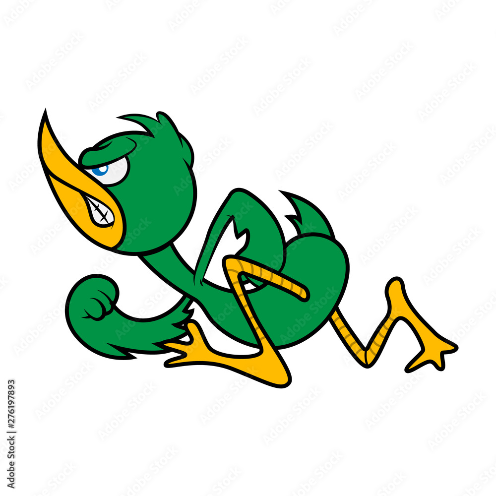 Fototapeta premium The Grumpy Duck goes and looks for enemies Cartoon Vector