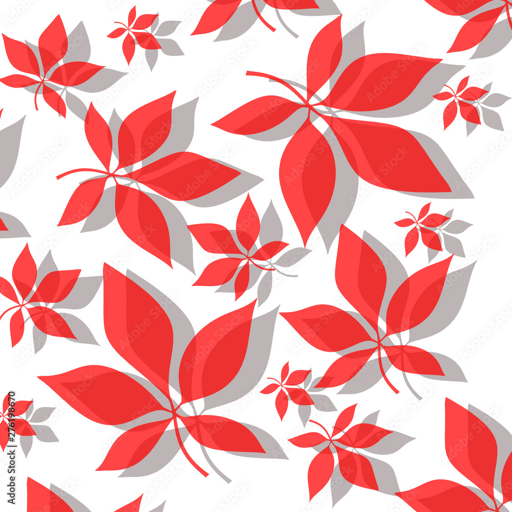 Pattern red plants leaves botanical garden decorative illustration on white background