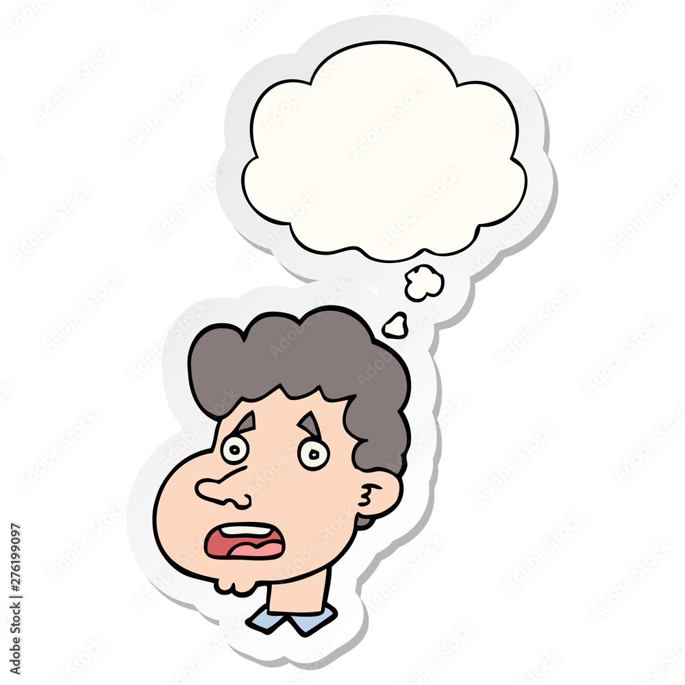 cartoon shocked man and thought bubble as a printed sticker cartoon shocked man and thought bubble as a printed sticker